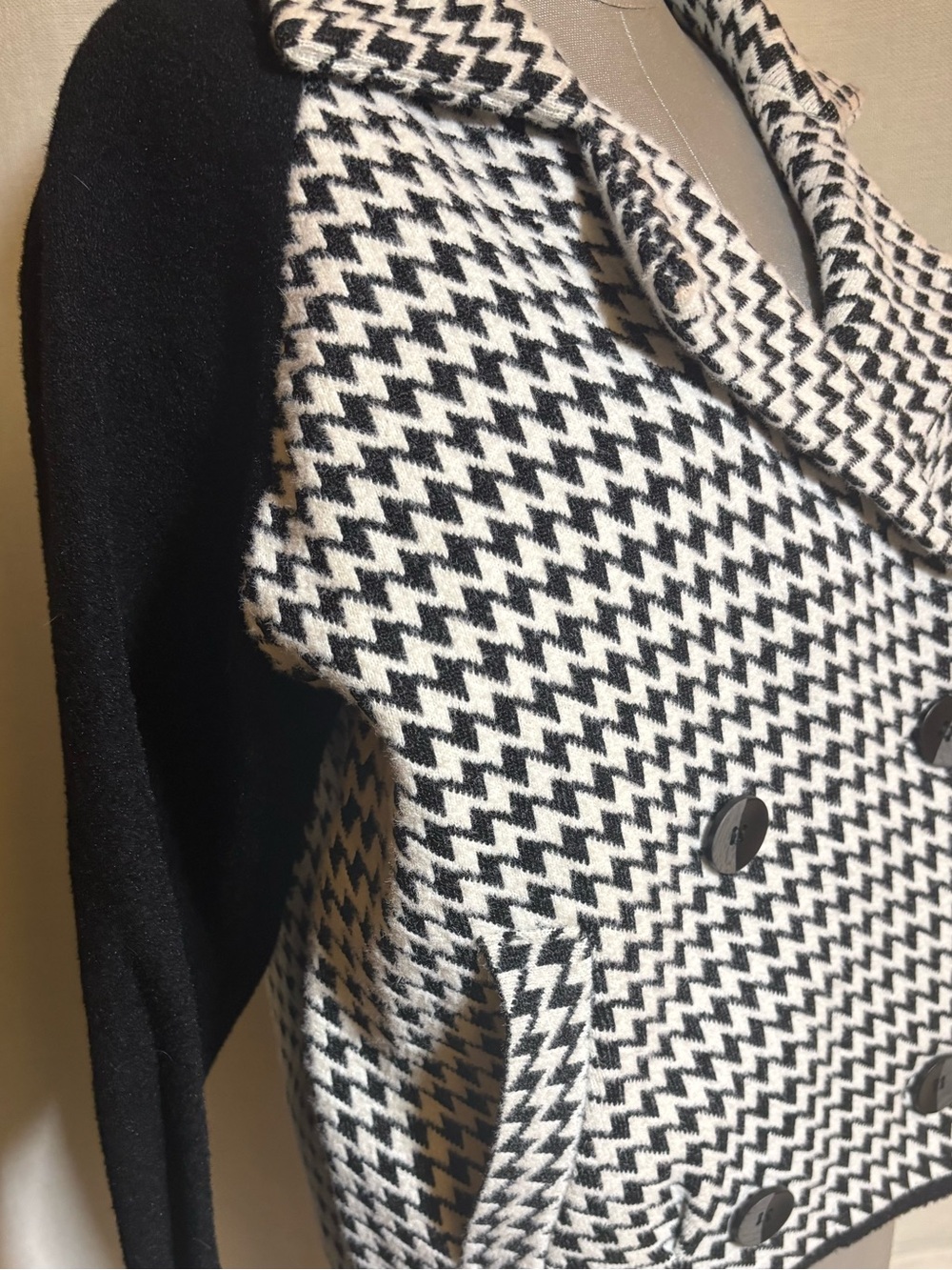 MAGASCHONI Houndstooth Knit Jacket Black White Double Breasted Quiet Luxury Sz S - Picture 11 of 16